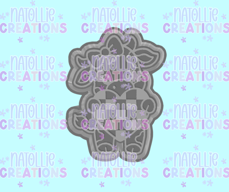 Cow W/ Checkered Heart Freshie Silicone Mold