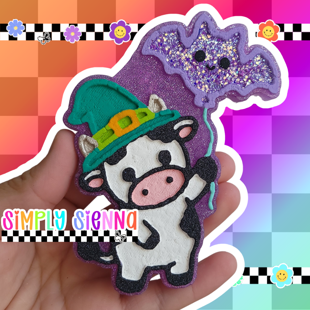 Cute Witch Cow With Bat Balloon - FRESHIE