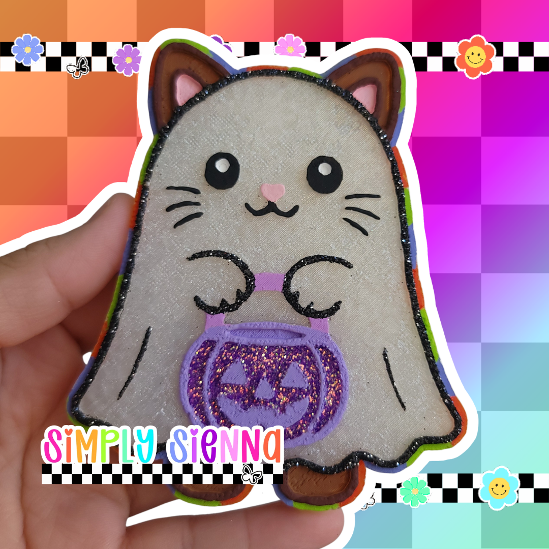 Spooky Cute Ghost Cat With Candy Bucket - FRESHIE