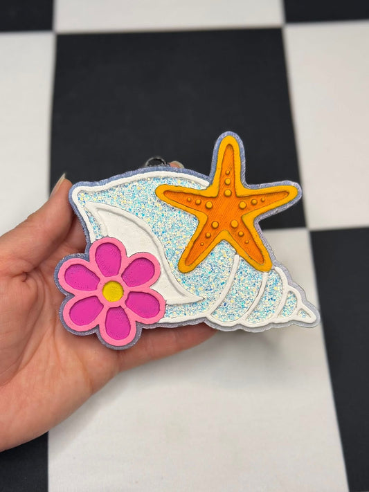 Long Seashell W/ Flower & Starfish Freshie Silicone Mold