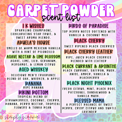 Carpet powder & Mop water refresher - 7 oz, 16 oz, 16 oz refill, 1 oz