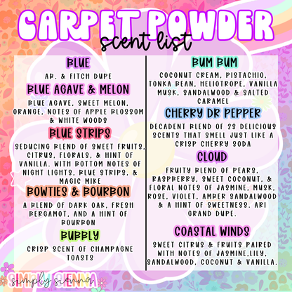 Carpet powder & Mop water refresher - 7 oz, 16 oz, 16 oz refill, 1 oz