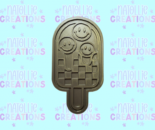 Checkered Smiley Popsicle Insert Freshie Silicone Mold
