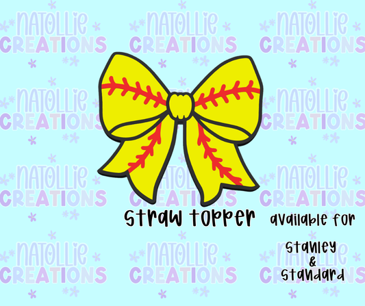 Softball Bow Straw Topper