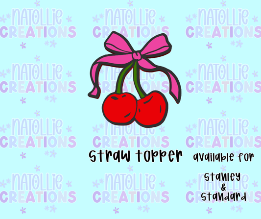 Cherry WITH Bow Straw Topper