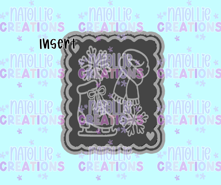 Winter Skate Scalloped Rectangle Insert Freshie Silicone Mold