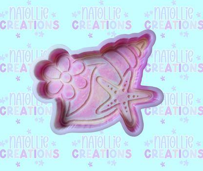 Long Seashell W/ Flower & Starfish Freshie Silicone Mold