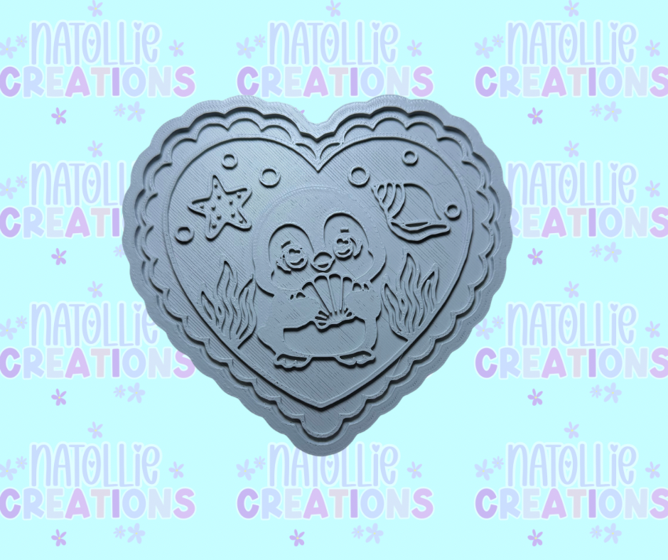 Summer Penguin Scallop Heart Insert Freshie Silicone Mold