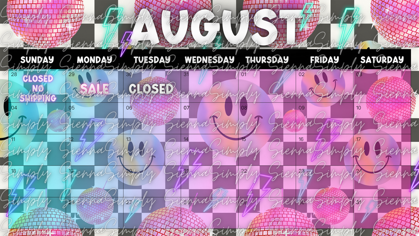 August neon checkered Calendar Template version 2
