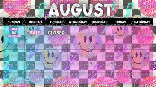 August neon checkered Calendar Template version 2