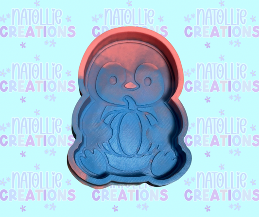 Penguin Holding Pumpkin Freshie Silicone Mold