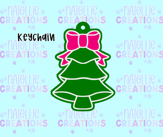 Christmas Tree W Bow Keychain
