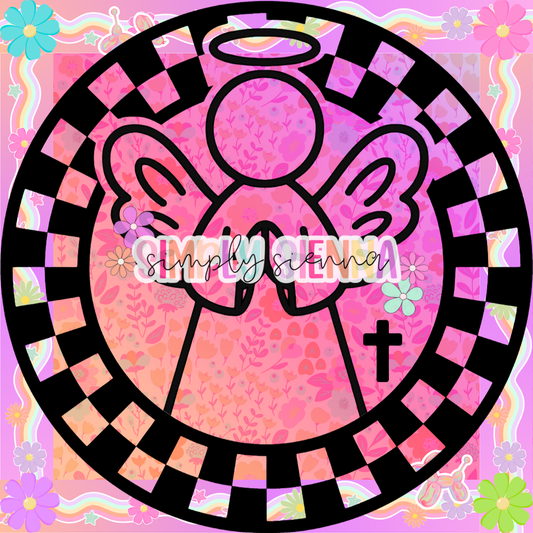 CHECKERED CIRCLE FRAME ANGEL PNG