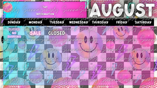 August neon checkered Calendar Template version 1