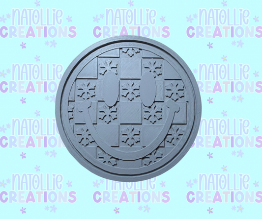 Checkered Snowflake Smiley Insert Freshie Silicone Mold