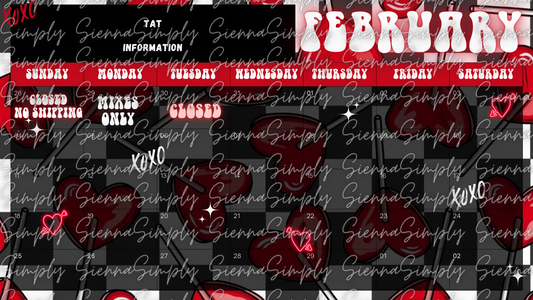 February Checkered Heart Calendar Template version 1