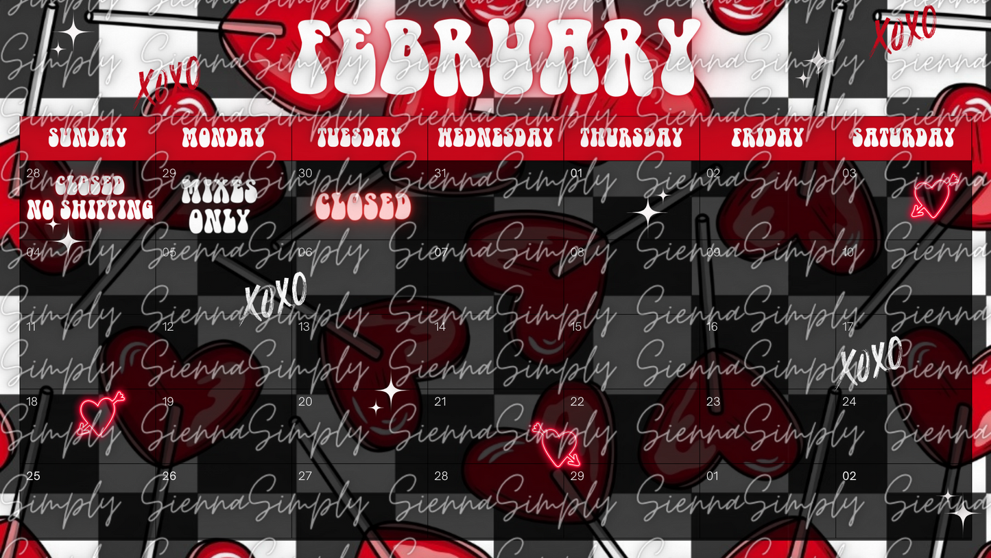 February Checkered Heart Calendar Template version 2