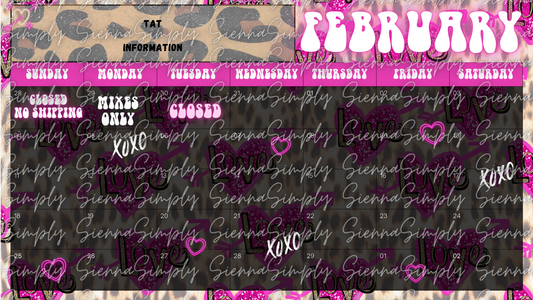 February Love Heart Calendar Template version 1