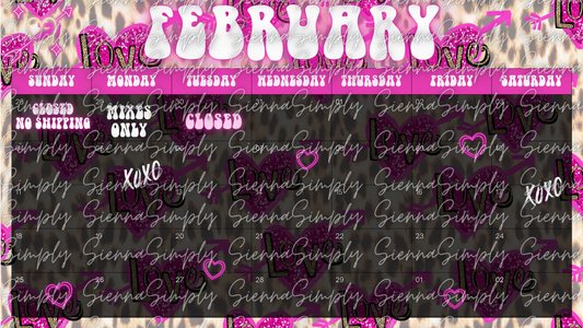 February Love Heart Calendar Template version 2