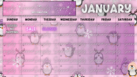 January Pink Penguin Calendar Template version 1