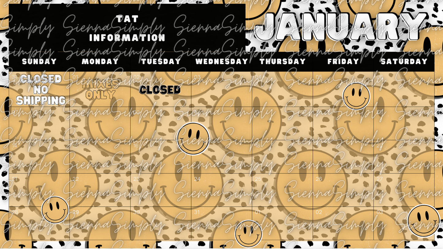 January Yellow Smiley Calendar Template version 1