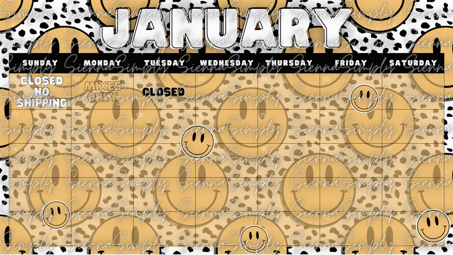 January Yellow Smiley Calendar Template version 2