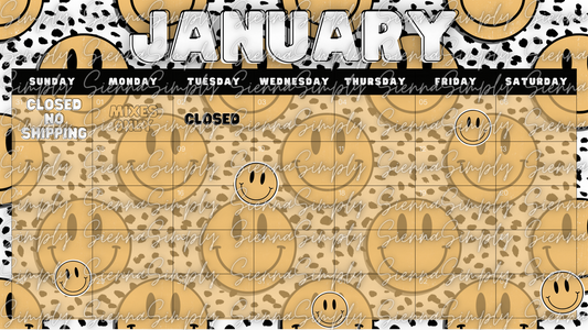 January Yellow Smiley Calendar Template version 2
