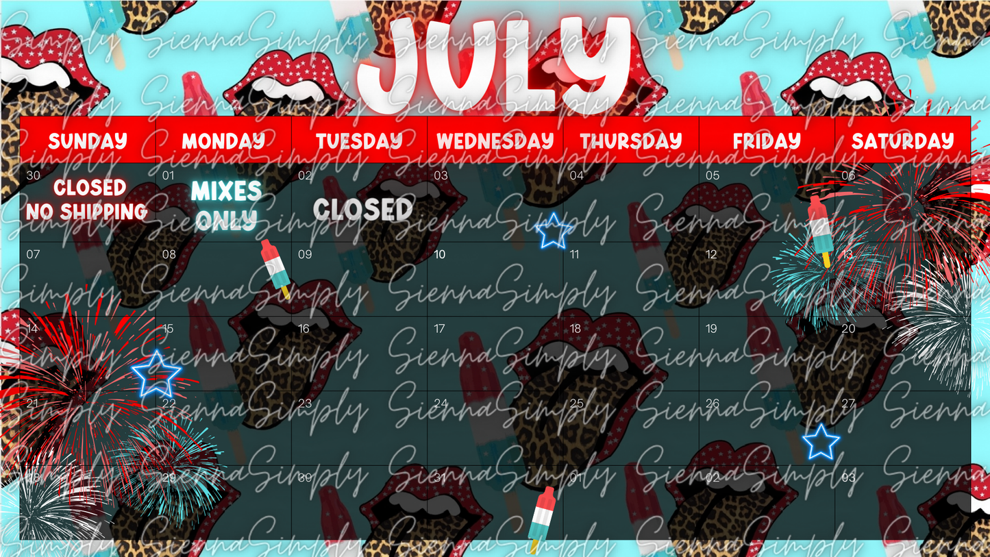 July Bomb Pop Calendar Template version 2
