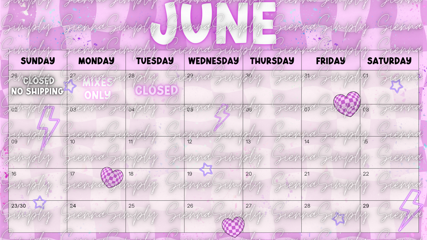 June Purple Checkered Calendar Template version 2