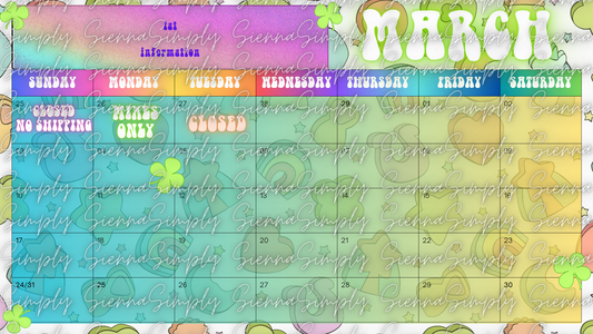 March Lucky Charm Calendar Template version 1