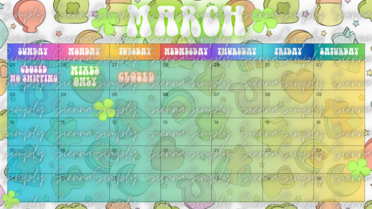 March Lucky Charm Calendar Template version 2