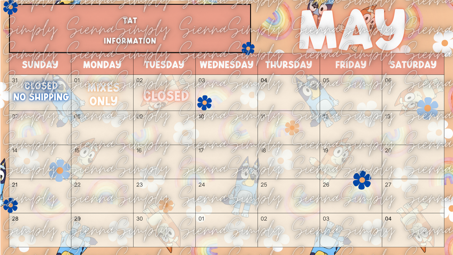 May Blue Dog Calendar Template version 1