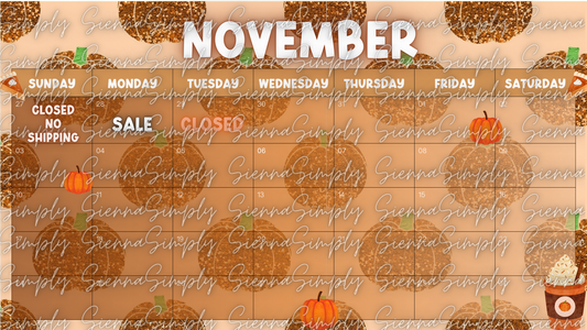 November Pumpkins Calendar Template version 2