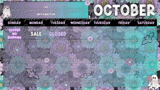 October Floral Bats Calendar Template version 1