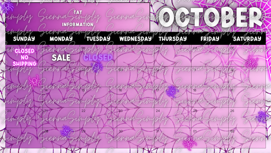 October Purple Webs Calendar Template version 1