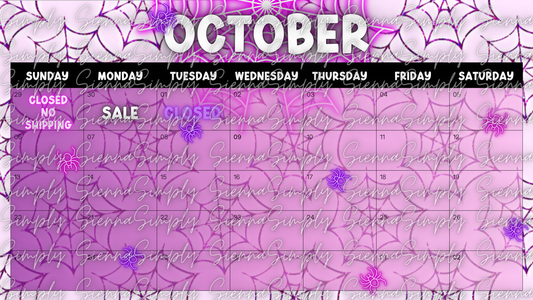 October Purple Webs Calendar Template version 2