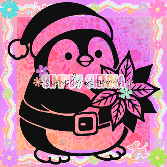 Penguin With Poinsettia PNG
