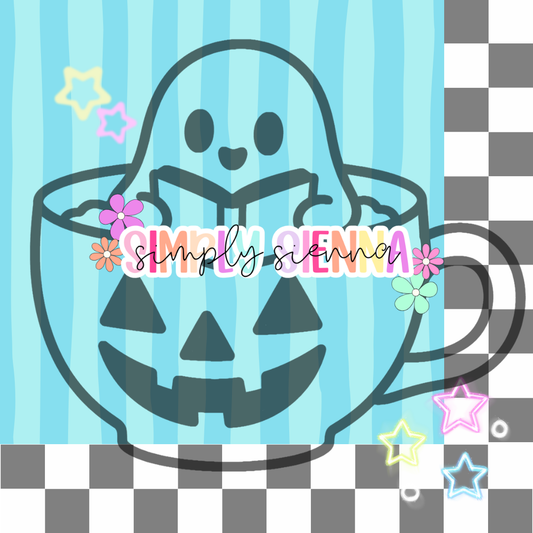 BOOK GHOSTIE IN PUMPKIN MUG PNG