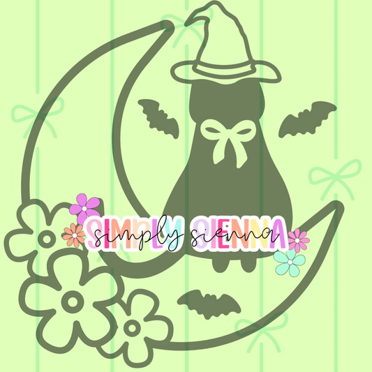 WITCH CAT ON MOON PNG