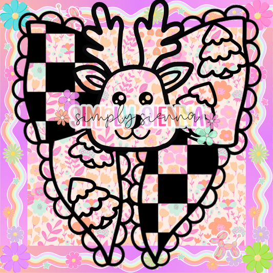 Reindeer Scallop Edge Half Checkered Bow PNG