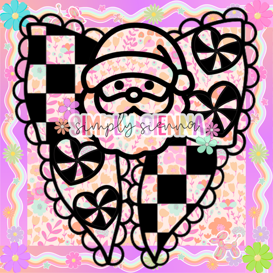Santa Scallop Edge Half Checkered Bow PNG