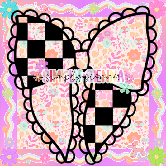 Scallop Edge Half Checkered Bow PNG