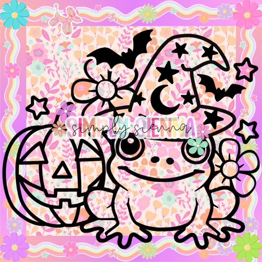 Witchy Frog & Pumpkin PNG
