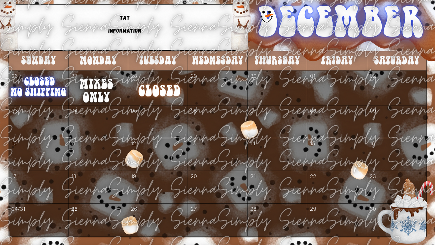 December Hot Cocoa Calendar Template version 1